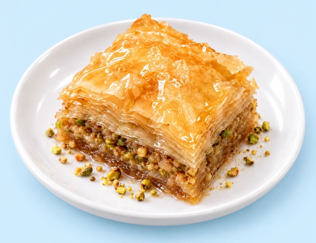 Baklavea on blue background